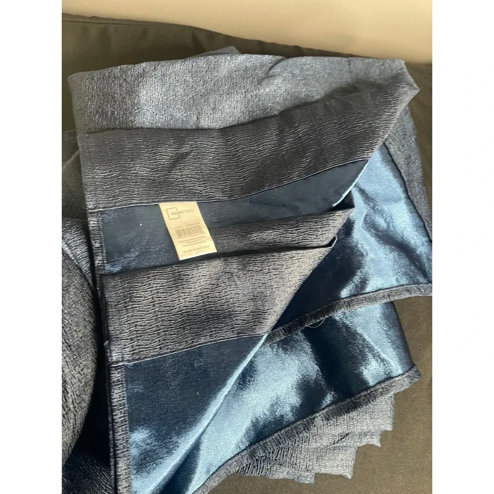 Pair of Mainstays Dark Blue Crinkle Textured Window Curtain Panels 28x84